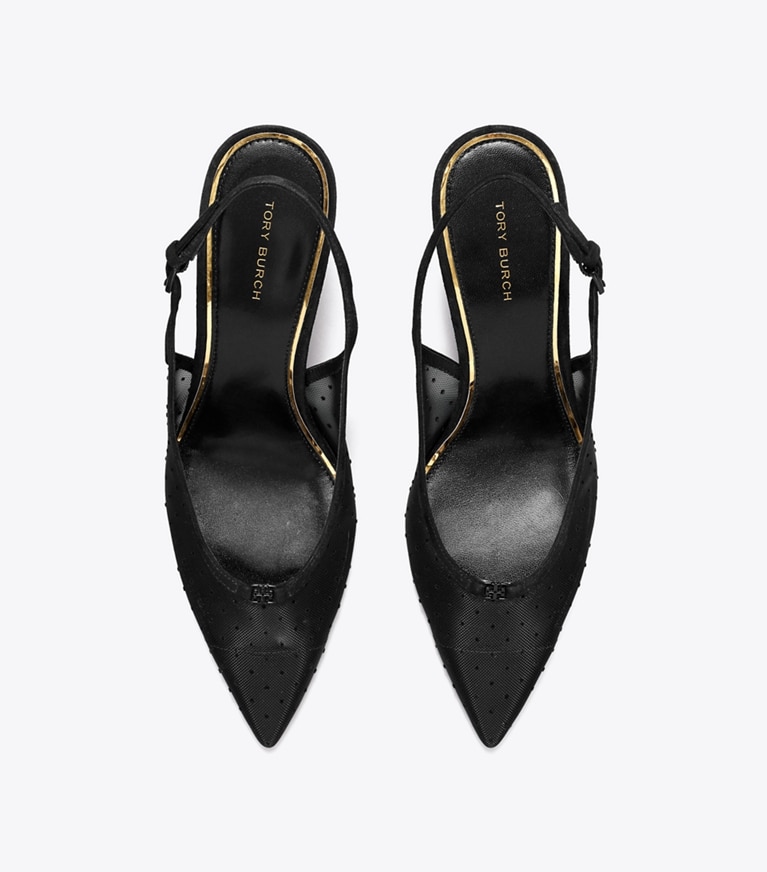 Tory Burch designer heels Double T Buckle Wedge in NERO / PERFECT BLACK angle