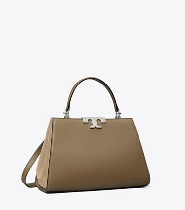 Tory Burch designer satchels Eleanor Pebbled Satchel in Wild Mushroom angle