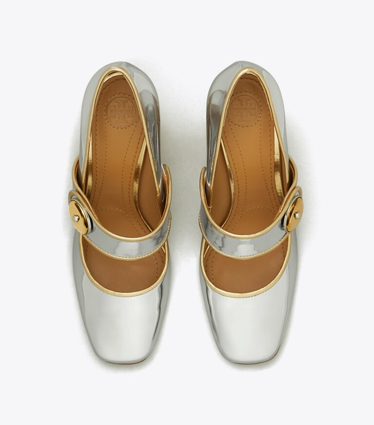 Tory Burch designer heels Madison Mary-Jane Pump in Silver/Gold angle