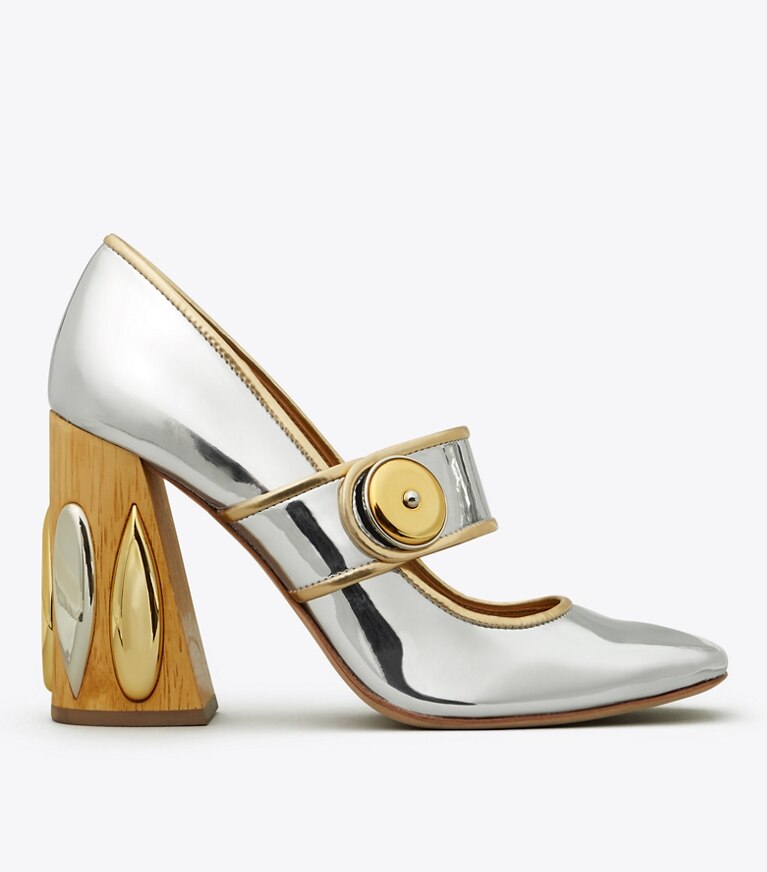 Tory Burch designer heels Madison Mary-Jane Pump in Silver/Gold angle