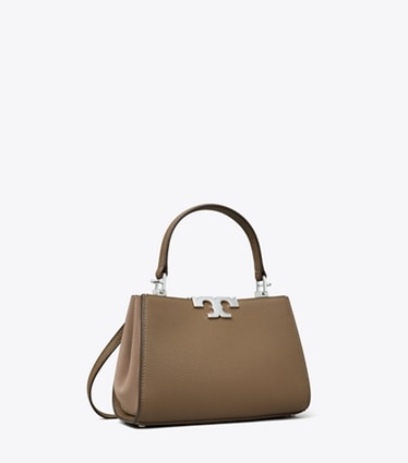 Tory Burch designer crossbody bags Mini Eleanor Pebbled Satchel in Wild Mushroom angle