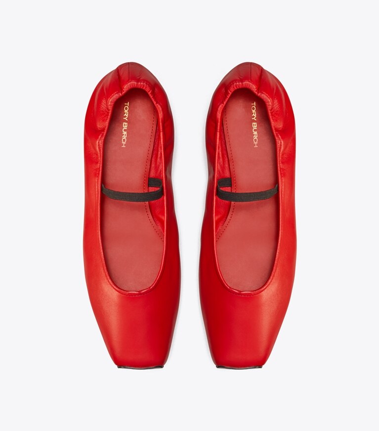 Tory Burch designer flats Runway Ballet in TRIPLE RED angle