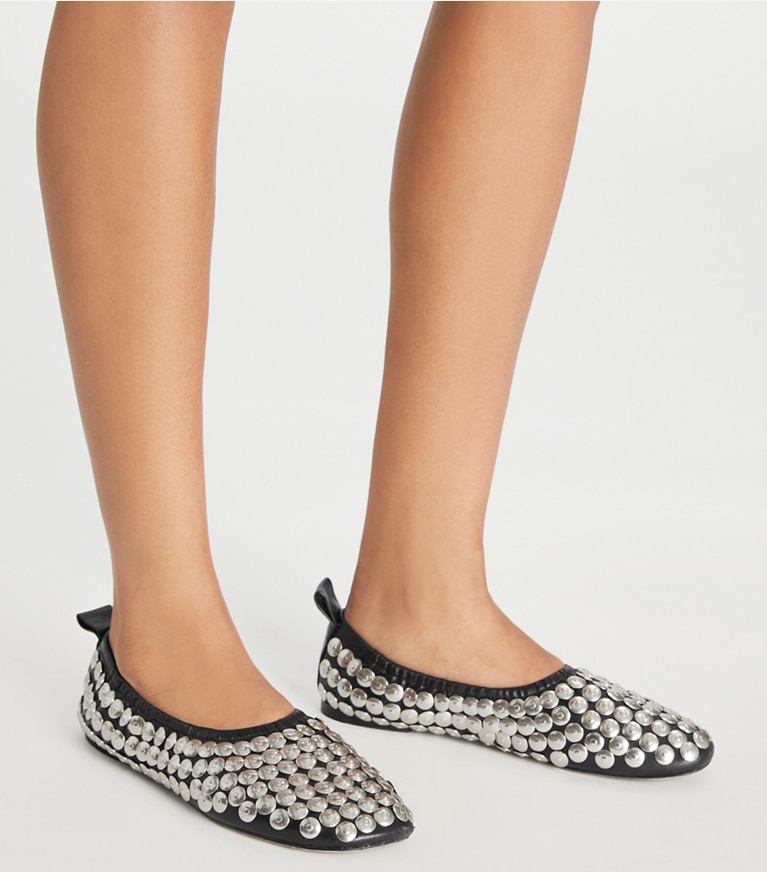 Tory Burch designer flats Studded Ballet in PERFECT BLACK angle