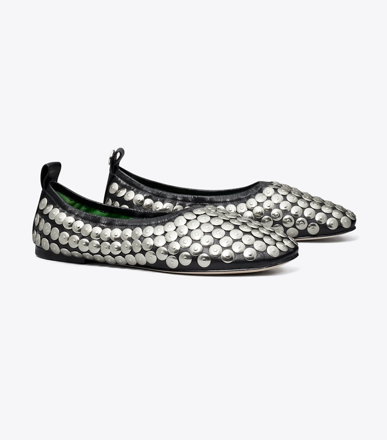 Tory Burch designer flats Studded Ballet in PERFECT BLACK angle